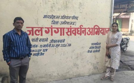 दीवाल लेखन कर MSW छात्रा द्वारा जल संरक्षण के लिए किया जा रहा जागरूक- जन अभियान परिषद