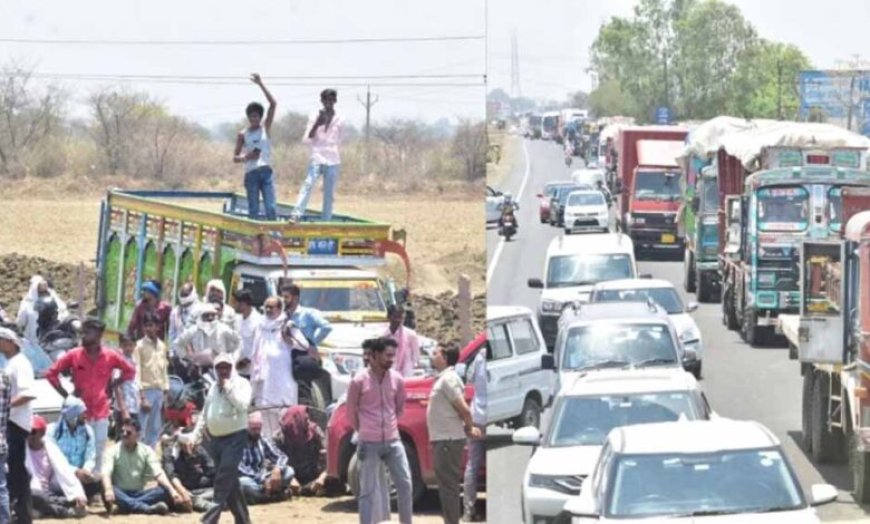खरीदी केंद्र पर ताला देख फूटा किसानों का गुस्सा, NH-146 पर 3 किमी लंबा जाम